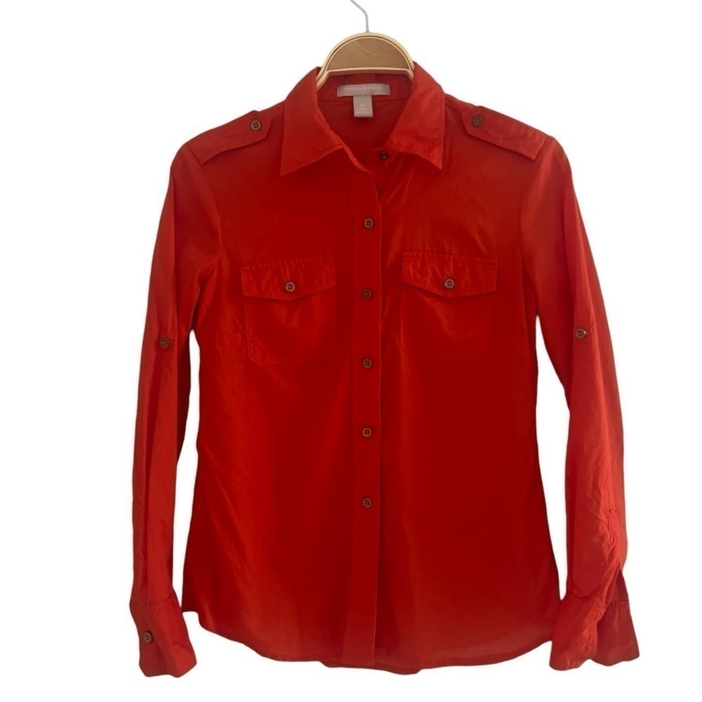 Banana Republic Utility Fit Button Up Shirt Long Sleeve Women's Sz XS Orange